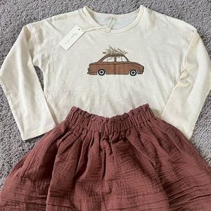 NEW Rylee and Cru Holiday Car Christmas tree shirt and wine skirt size 6/7